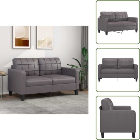 The Living Store Sofá de 2 plazas de cuero sintético gris 140 cm - Sofá de 2 plazas