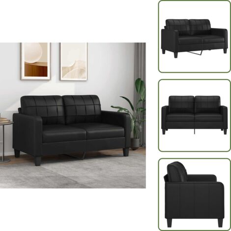 The Living Store Sofá de 2 plazas de cuero sintético negro 140 cm - Sofá de 2 plazas