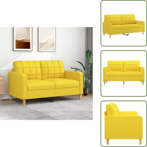 The Living Store Sofá de 2 plazas de tela amarillo claro 140 cm - Sofá de tela