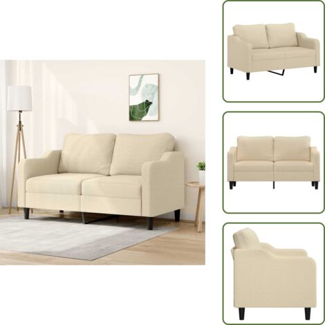 The Living Store Sofá de 2 plazas de tela color crema 140 cm - Sofá de tela
