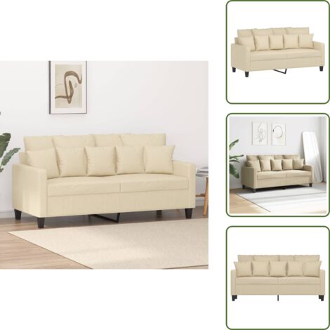 The Living Store Sofá de 2 plazas de tela color crema 140 cm - Sofá de tela