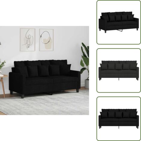 The Living Store Sofá de 2 plazas de tela negro 140 cm - Sofá negro