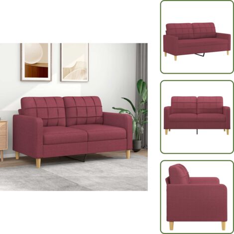 The Living Store Sofá de 2 plazas de tela rojo tinto 140 cm - Sofá de tela