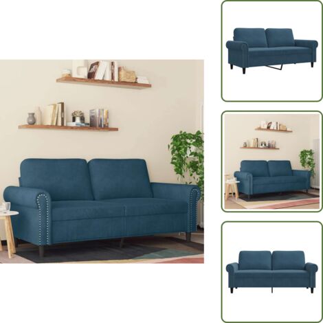 The Living Store Sofá de 2 plazas terciopelo azul 140 cm - Sofá azul