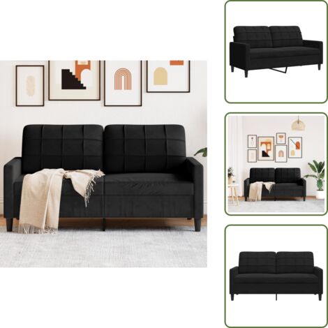 The Living Store Sofá de 2 plazas terciopelo negro 140 cm - Sofá de terciopelo
