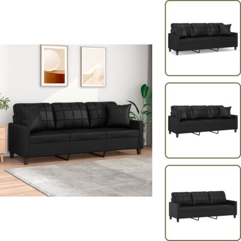 The Living Store Sofá de 3 plazas con cojines cuero sintético negro 180 cm - Sofá moderno