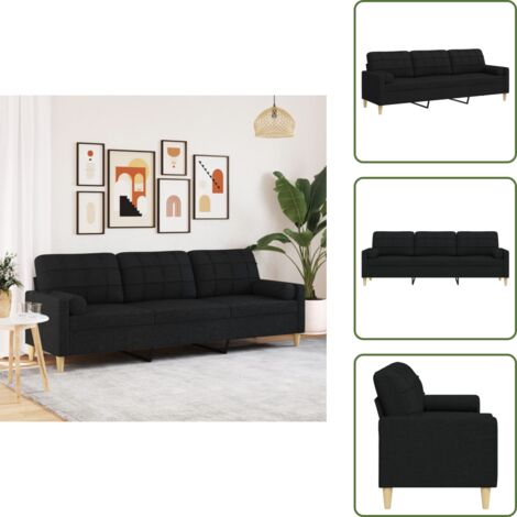 The Living Store Sofá de 3 plazas con cojines tela negro 210 cm - Sofá negro