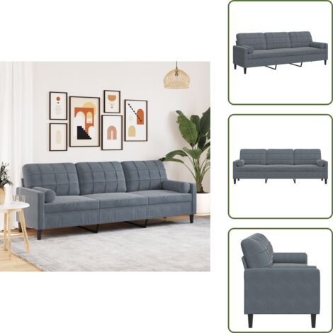 The Living Store Sofá de 3 plazas con cojines terciopelo gris oscuro 210 cm - Sofá de terciopelo