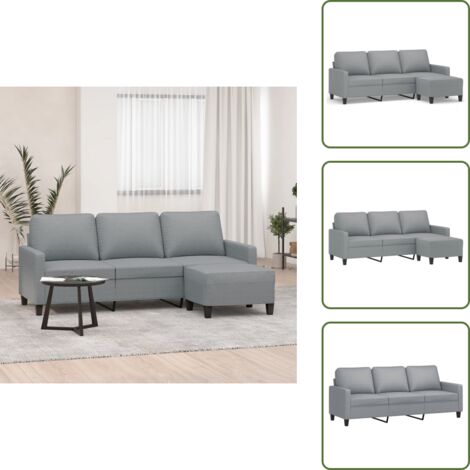 The Living Store Sofá de 3 plazas con taburete de tela gris claro 180 cm - Sofá con taburete