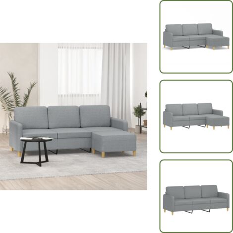The Living Store Sofá de 3 plazas con taburete de tela gris claro 180 cm - Sofá con taburete
