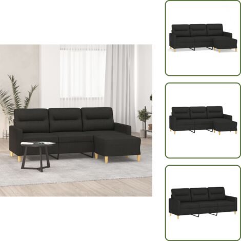 The Living Store Sofá de 3 plazas con taburete de tela negro 180 cm - Sofá con taburete