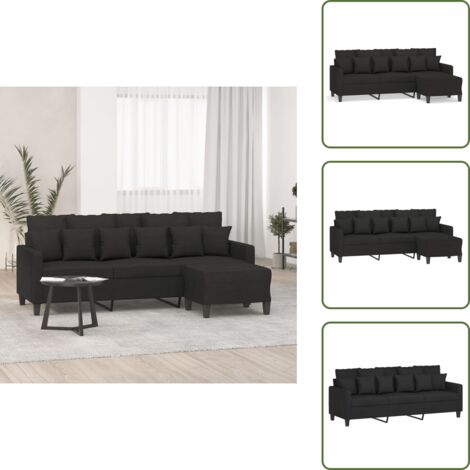The Living Store Sofá de 3 plazas con taburete de tela negro 180 cm - Sofá con taburete