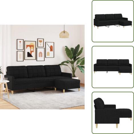The Living Store Sofá de 3 plazas con taburete de tela negro 210 cm - Sofá negro
