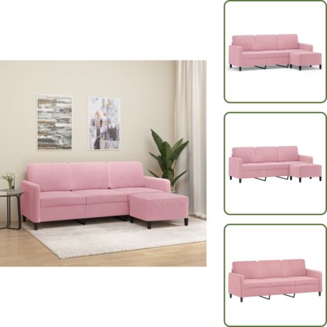 The Living Store Sofá de 3 plazas con taburete de terciopelo rosa180 cm - Sofá rosa
