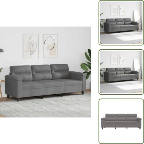 The Living Store Sofá de 3 plazas de tela de microfibra gris oscuro 180 cm - Sofá de microfibra