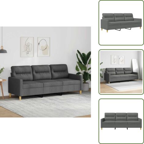 The Living Store Sofá de 3 plazas de tela gris oscuro 180 cm - Sofá gris oscuro