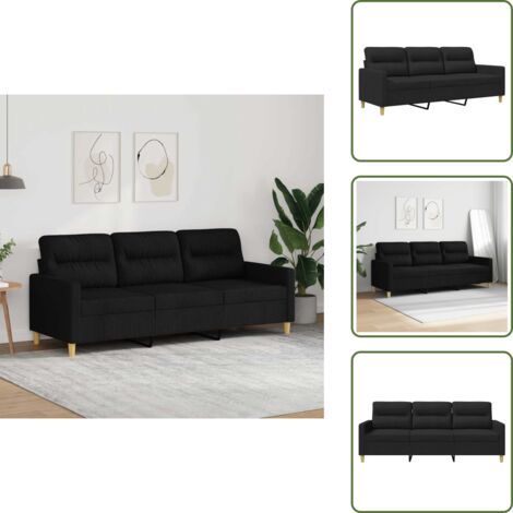 The Living Store Sofá de 3 plazas de tela negro 180 cm - Sofá negro