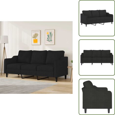 The Living Store Sofá de 3 plazas de tela negro 180 cm - Sofá negro
