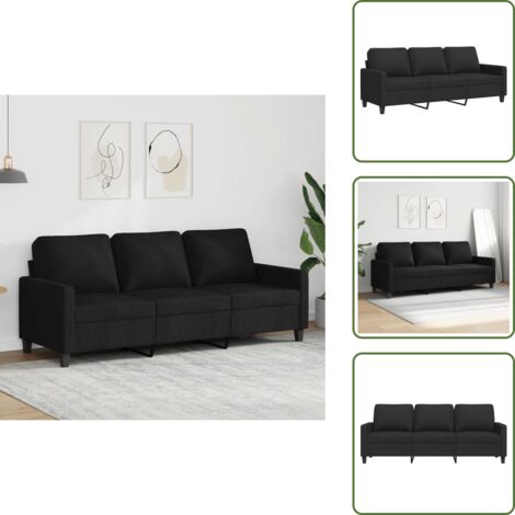 The Living Store Sofá de 3 plazas de tela negro 180 cm - Sofá negro