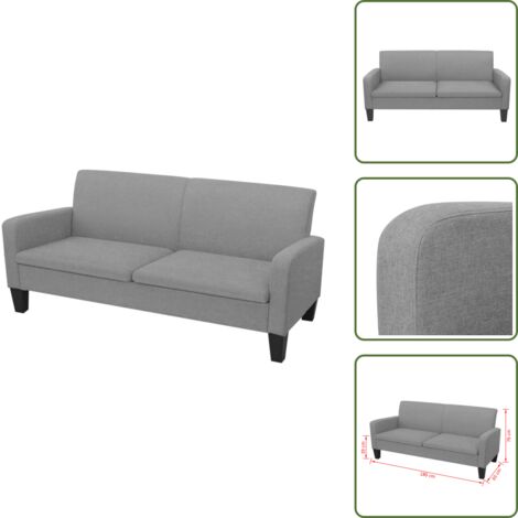 The Living Store Sofá de 3 plazas gris claro 180x65x76 cm - Sofá gris claro