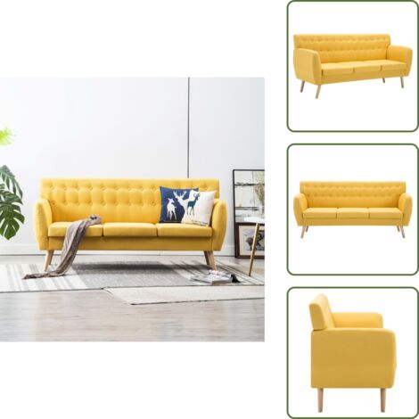 The Living Store Sofá de 3 plazas tapizado de tela amarillo 172x70x82 cm - Sofá amarillo