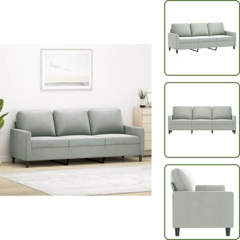 The Living Store Sofá de 3 plazas terciopelo gris claro 180 cm - Sofá terciopelo
