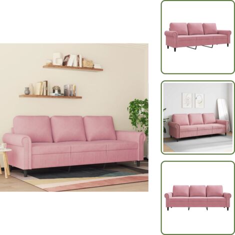 The Living Store Sofá de 3 plazas terciopelo rosa 180 cm - Sofá rosa