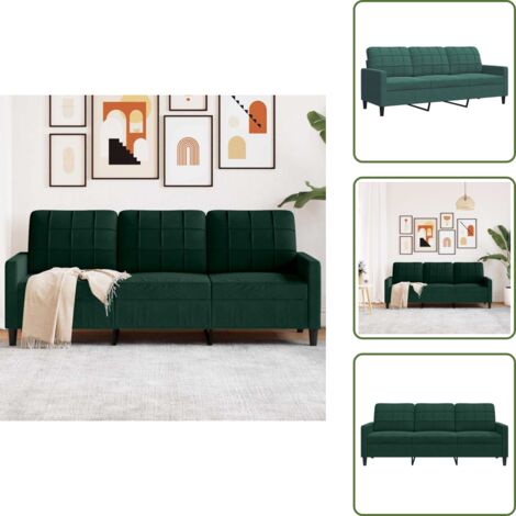 The Living Store Sofá de 3 plazas terciopelo verde oscuro 180 cm - Sofá verde oscuro