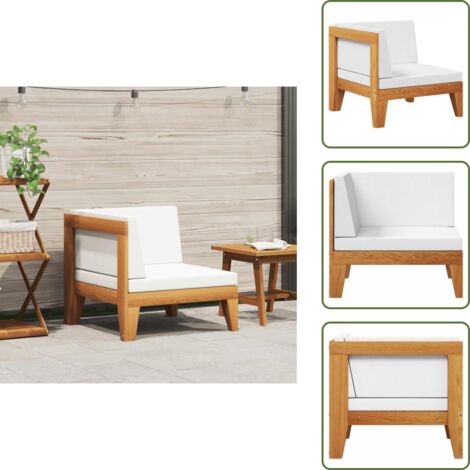 The Living Store Sofá de esquina seccional y cojines blanco crema madera acacia - Sofá de madera