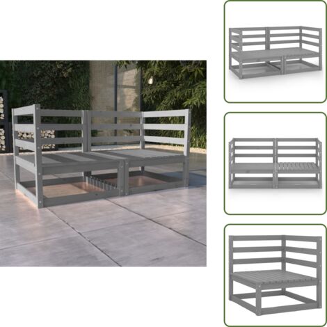 The Living Store Sofá de jardín 2 plazas gris madera maciza pino - Sofá de exterior