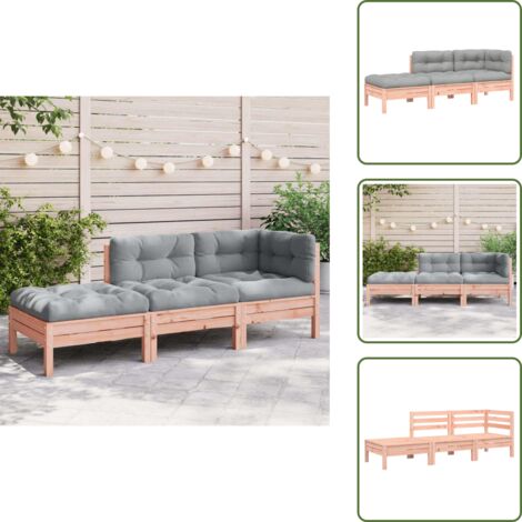 The Living Store Sofá de jardín con cojines y reposapiés 3 plazas - Sofá de madera