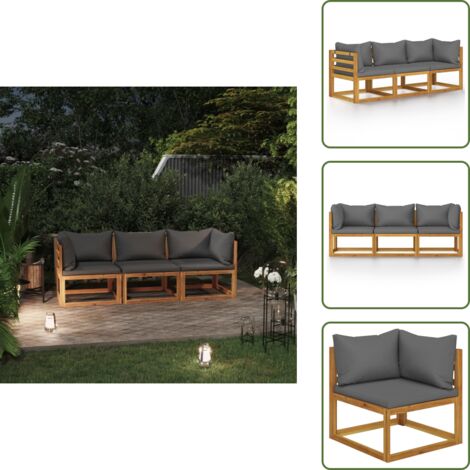 The Living Store Sofá de jardín de 3 plazas con cojín madera maciza de acacia - Sofá de madera