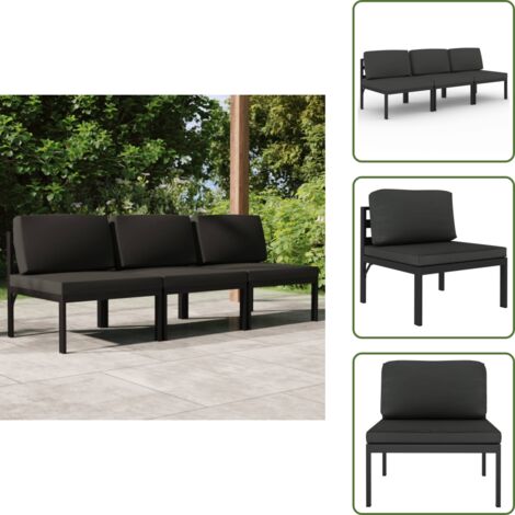 The Living Store Sofá de jardín de 3 plazas con cojines aluminio gris antracita - Sofá de exterior
