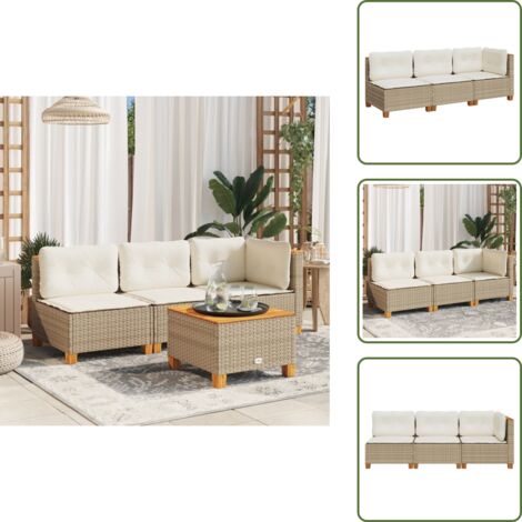 The Living Store Sofá de jardín de 3 plazas con cojines ratán sintético beige - Sofá de exterior