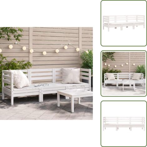 The Living Store Sofá de jardín de 3 plazas madera maciza de pino blanco - Sofá de exterior