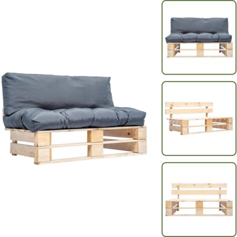 The Living Store Sofá de jardín de palets con cojines grises madera de pino - Sofá de madera