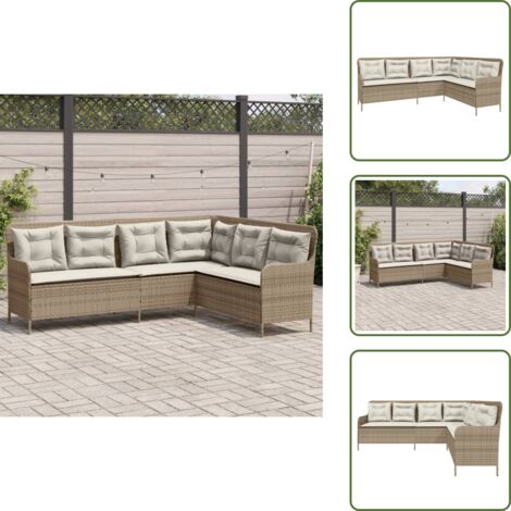 The Living Store Sofá de jardín en forma de L con cojines ratán sintético beige - Sofá de jardín en forma de L