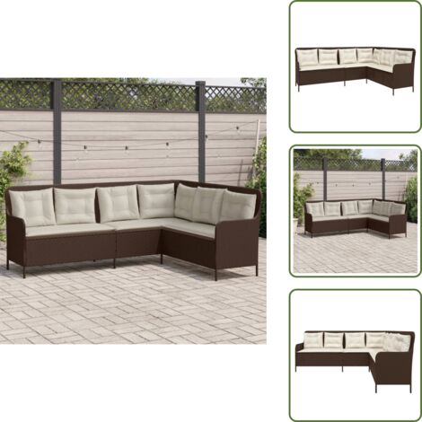 The Living Store Sofá de jardín en forma de L con cojines ratán sintético marrón - Sofá de jardín en forma de L