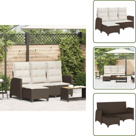 The Living Store Sofá de jardín reclinable con cojines en forma de L marrón - Sofá reclinable