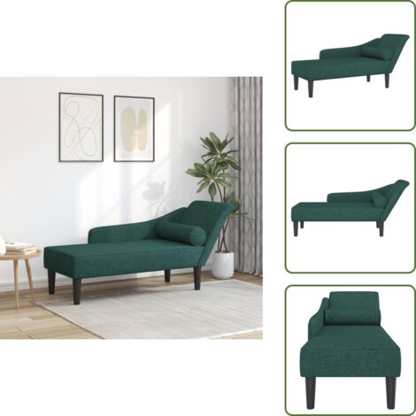 The Living Store Sofá diván con cojines tela verde oscuro - Sofá chaise longue
