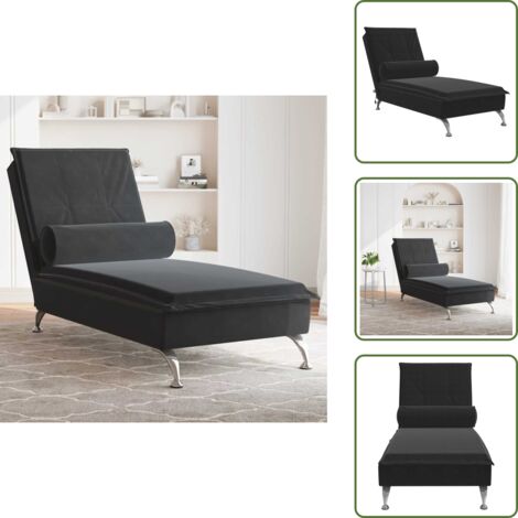 The Living Store Sofá diván de masaje con cojín de terciopelo negro - Sofá de masaje