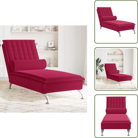 The Living Store Sofá diván de masaje con cojín de terciopelo rojo tinto - Diván de masaje