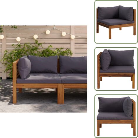 The Living Store Sofá esquina seccional cojines gris oscuro madera maciza acacia - Sofá exterior