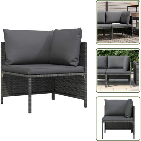 The Living Store Sofá esquinero seccional con cojines ratán sintético gris - Sofá exterior
