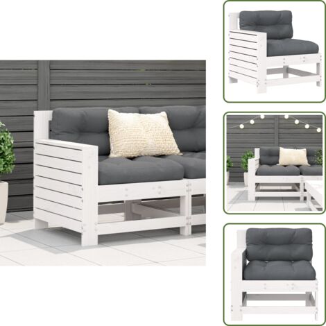 The Living Store Sofá jardín con reposabrazos y cojín madera maciza pino blanco - Madera de pino