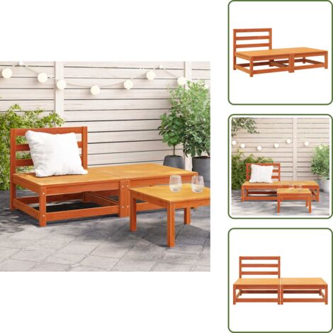 The Living Store Sofá jardín sin reposabrazos con reposapiés madera pino marrón - Sofá de exterior