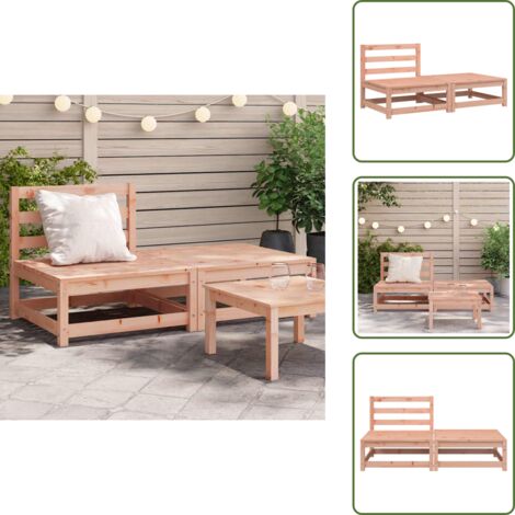 The Living Store Sofá jardín sin reposabrazos con taburete madera maciza Douglas - Madera maciza
