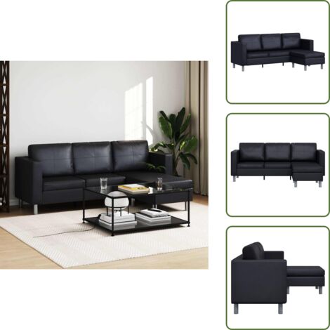 The Living Store Sofá modular de 3 plazas de cuero artificial negro - Sofá de cuero artificial