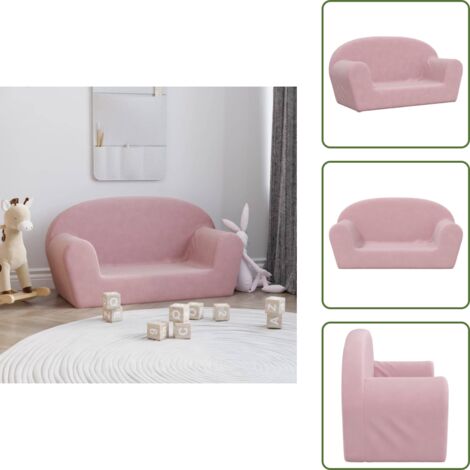 The Living Store Sofá para niños de 2 plazas felpa suave rosa - Sofá infantil rosa