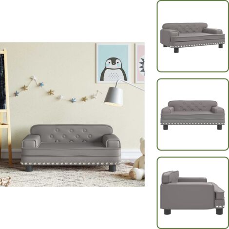 The Living Store Sofá para niños de cuero sintético gris 70x45x30 cm - Sofá infantil